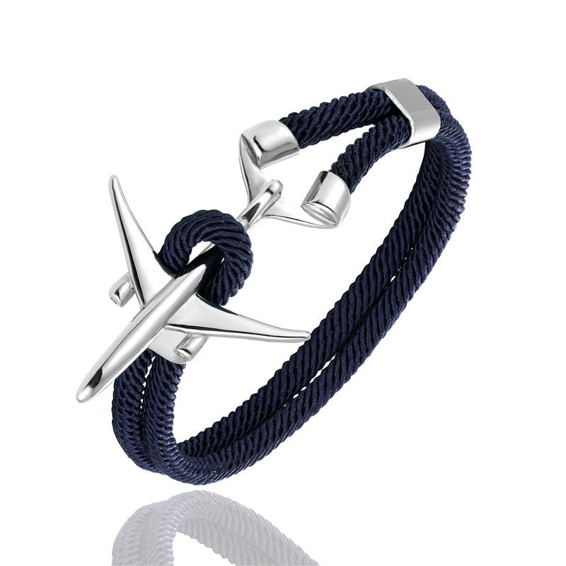 Elegant Fashion Modern Stainless Steel Airplane Glider Luxury Anchor Rope Leather Flight Bracelets For Men And Women New Aviator Style