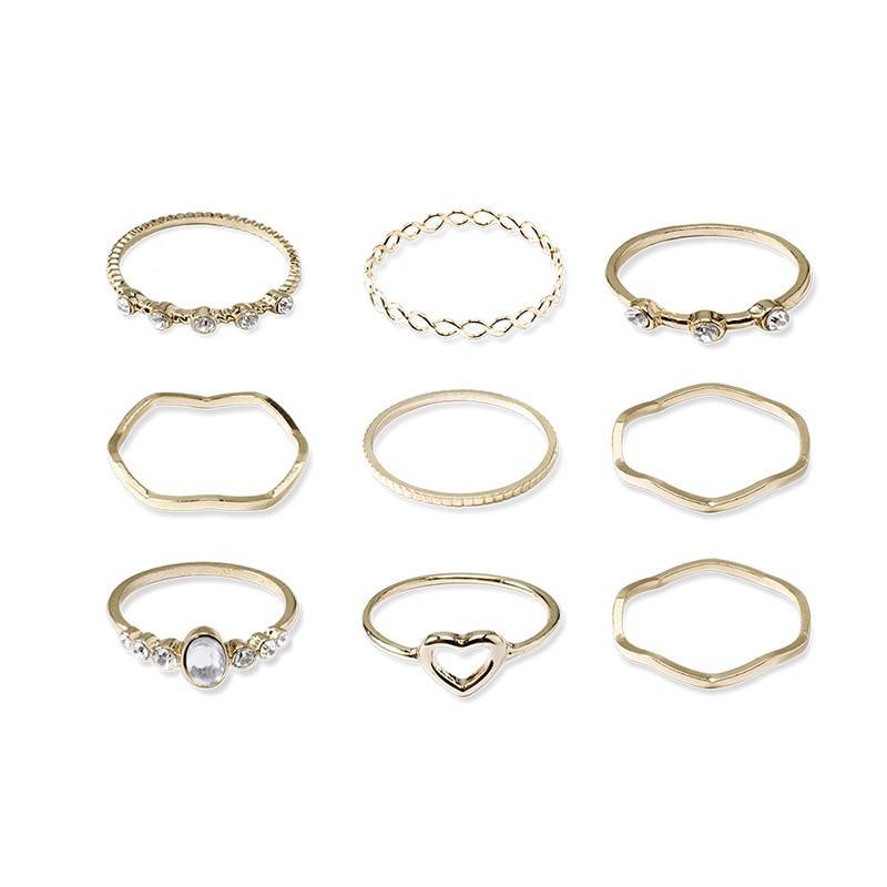 NEW 2020 Tren Bohemian Vintage Gold Crescent Geometric Ring Set for Women In Crystal Personality Design Ring Set Party Jewelry Gift