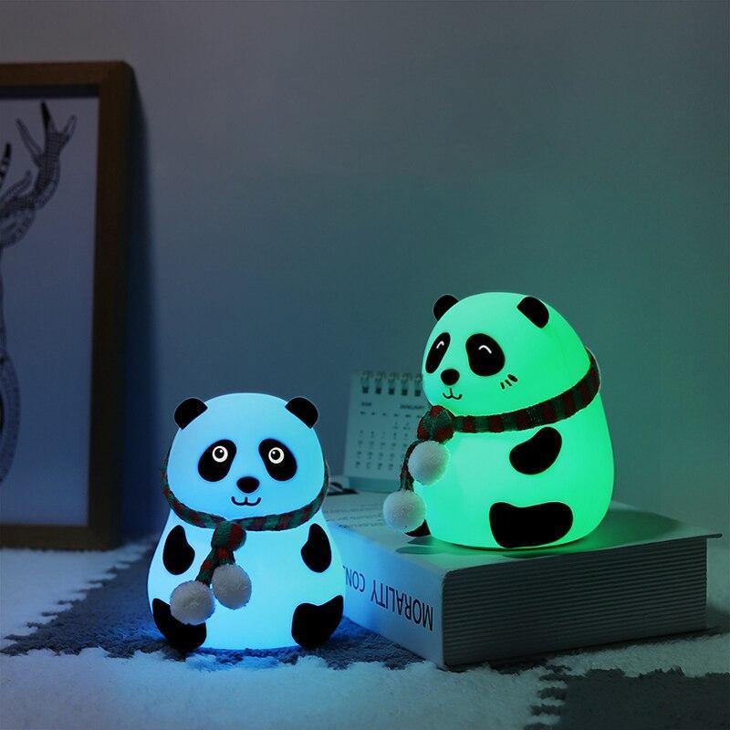 Night Light for Kids, 7-Color Silicone Big Eyes Panda Nursery Lights, USB Rechargeable LED Lamp for Girls and Boys Bedrooms