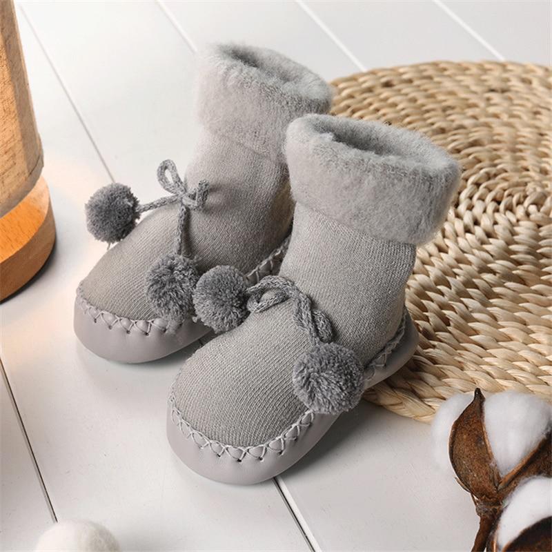 Warm Baby Shoes Newborn Autumn Winter Children Anti Slip Soft Solid Thicken Comfortable Butterfly Knot Shoes For Boys And Girls