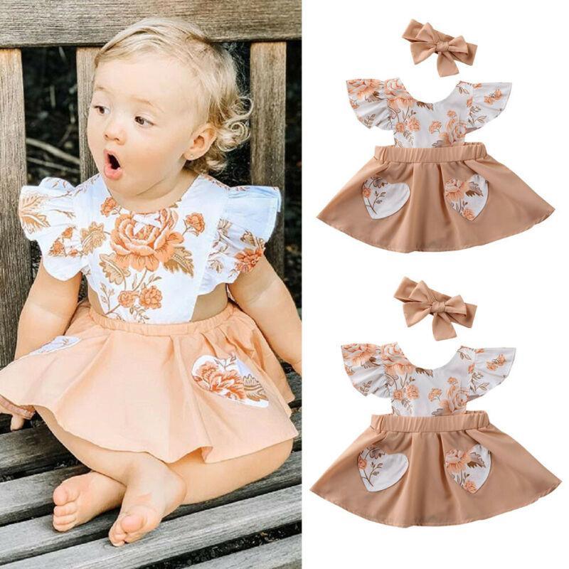 Trend New Designer Infant Baby Girl Clothes Flower Ruffle Princess Dress Sundress Outfit For Birthday With Big Bow