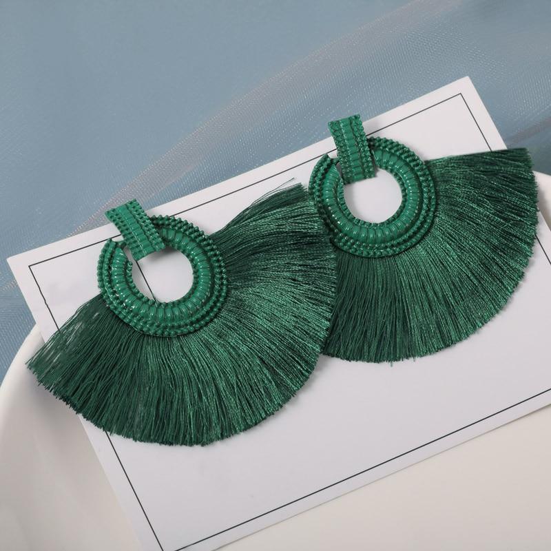 Luxury Elegant Tassel Modern Tassel Earrings for Women In  Cotton Silk Fabric Long Fringe Drop  Earrings Design