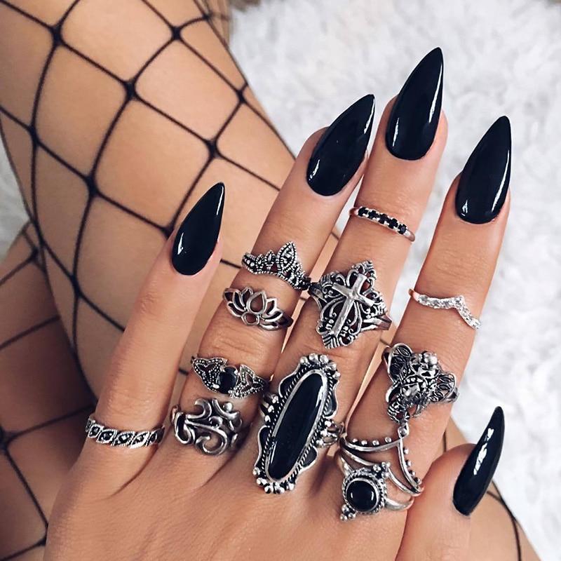 Boho Women Rings Set Compass Arrow Starfish Wave Moon Eyes Gem Gold Silver Color Opening Midi Ring Charm Lady Jewelry