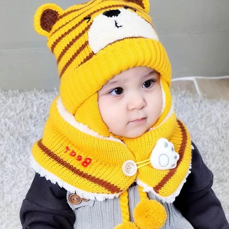 Kids Winter Hats for Girls and Boys Baby Crochet Warm Caps Scarf Set For Baby Kids In Modern Bear Design