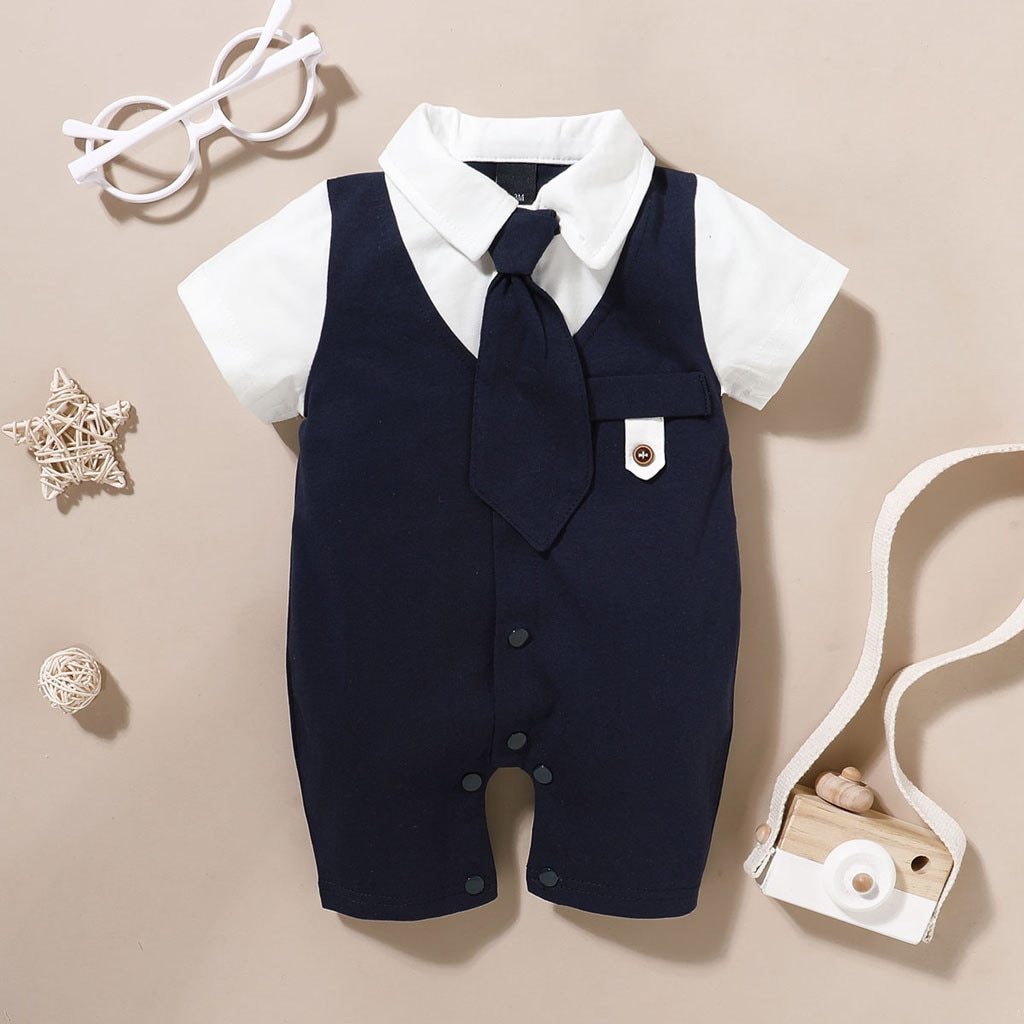 Luxury Modern baby Suit New boy's Jumpsuit Baby Short-sleeved Gentleman Suit Tie Robe summer Suit For Birthday and Party