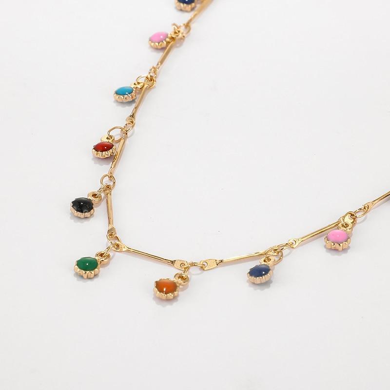 Vintage Reto Tribal Women Gold Shiny Colorful Necklace for Women With Charming Colorful Stone Chain