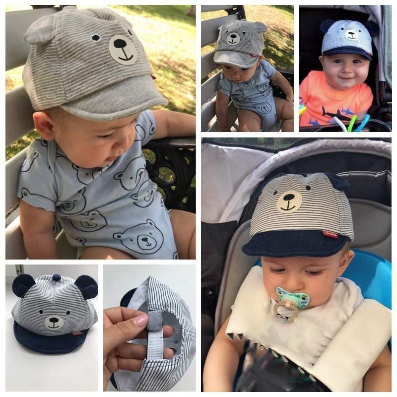 Cartoon Bear Baby Hat Cap Adjustable Baseball Cap Cute Striped Cotton Kids Sun Hat for Baby Boys