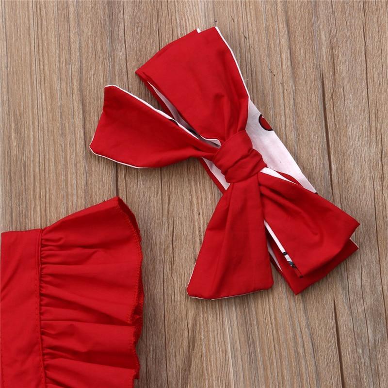 Newborn Baby Girl Clothes Ruffle Backless Cherry Romper  Headband Outfit Baby Girl Summer Clothes In Modern New Style