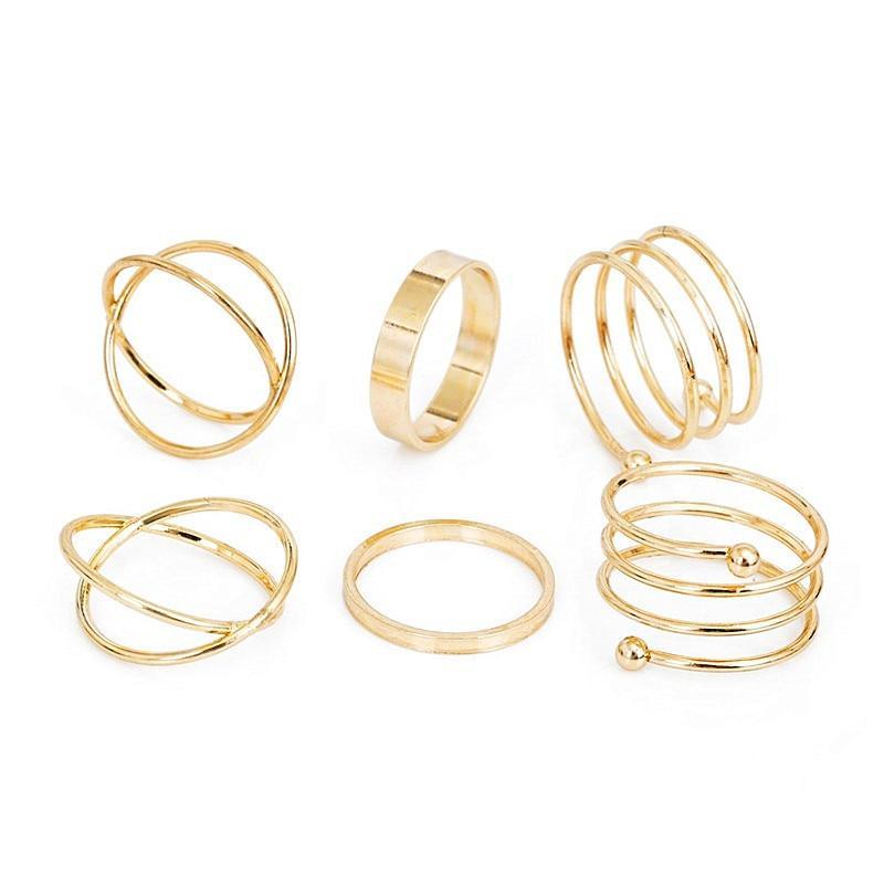 Simple Elegant Design Epic Round Gold Color Rings Set For Women Luxury Handmade Geometry Finger Ring Set Female Jewelry Gifts