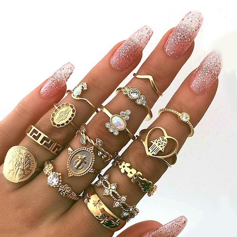 Elegant Women Fashion  Mary Geometric Amazing Flowers Leaf Premium Gold Finger Rings Boho Charm Luxury Jewelry Accessories Mother's Day Gifts