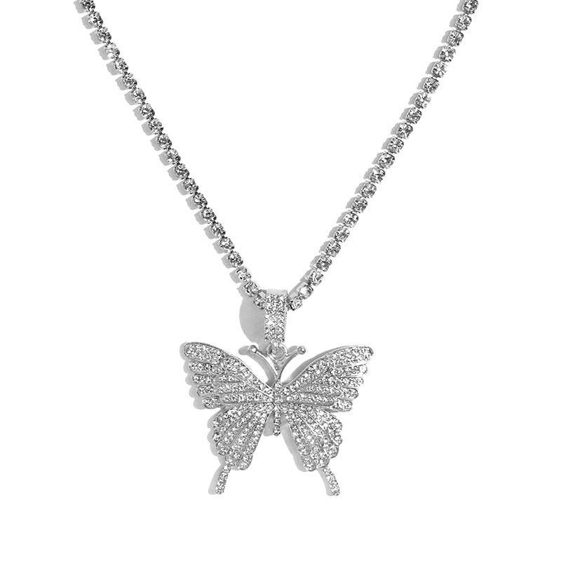 Luxury Diamond Shiny Butterfly Pendant Necklace Shiny Crystal For Women Luxury Jewelry Style Perfect Gift For Girls