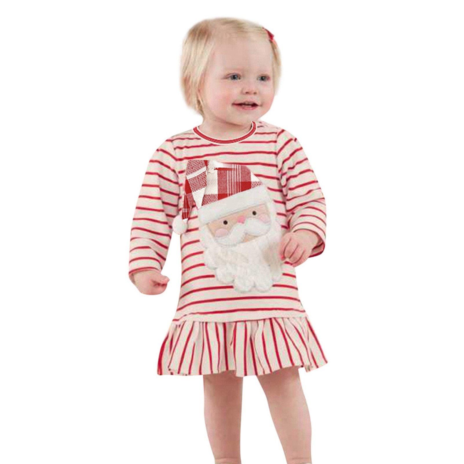 Baby Girl Dress   Winter Warm Clothes Toddler  Long Sleeve Stripe  Christmas Ruffle Dress  Unique Design