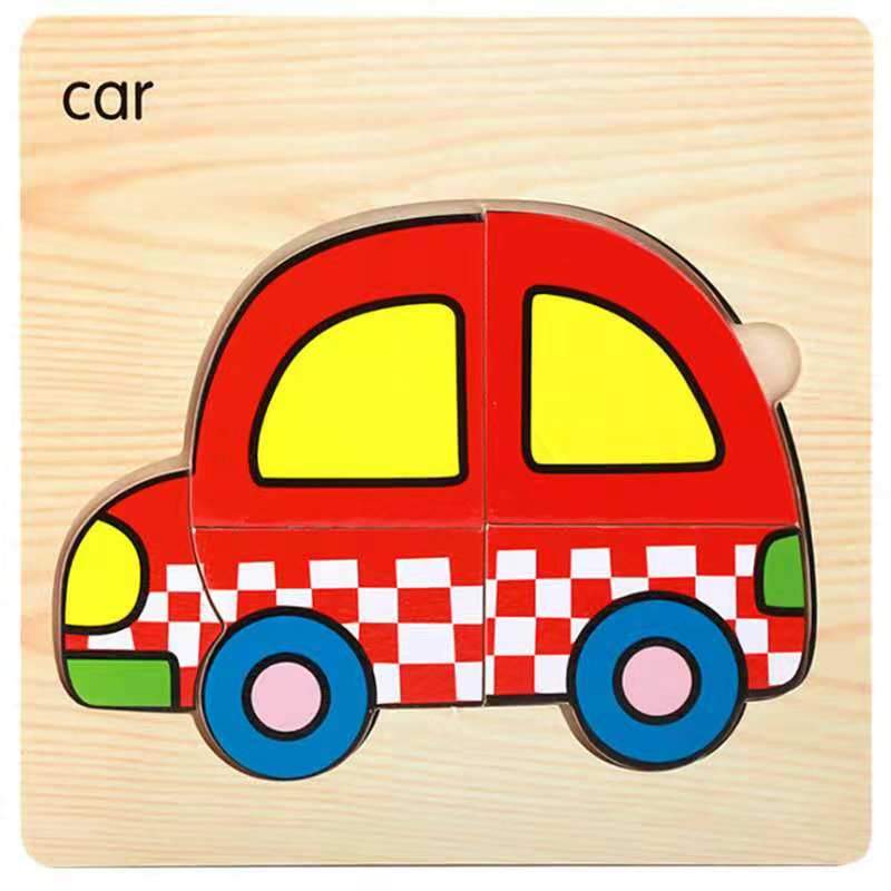 3D Wooden Children Interesting Puzzle Toys With Animals and Cars Exellent Puzzles Intelligence Kids Early Educational Toys For Children