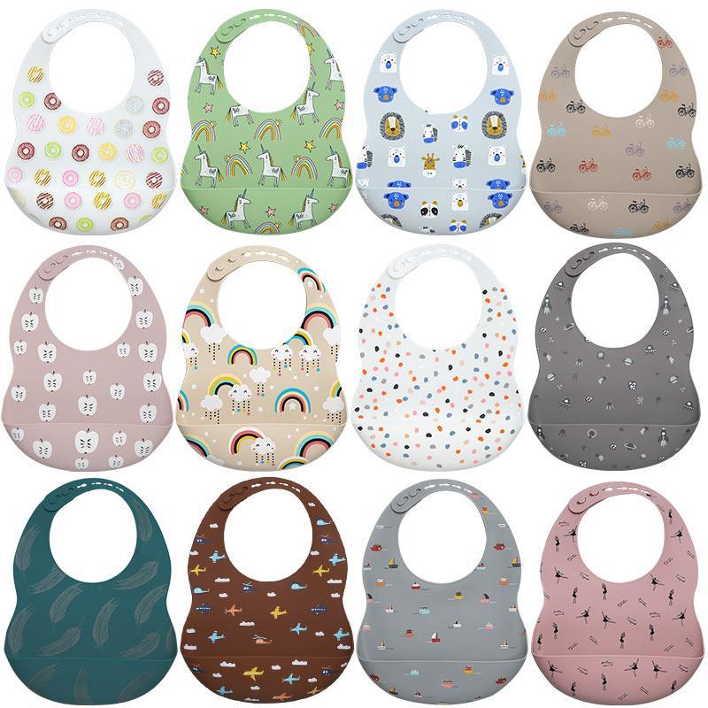 Cartoon Printed Adjustable Waterproof Silicone Feeding Bib Burp Cloth for  Baby