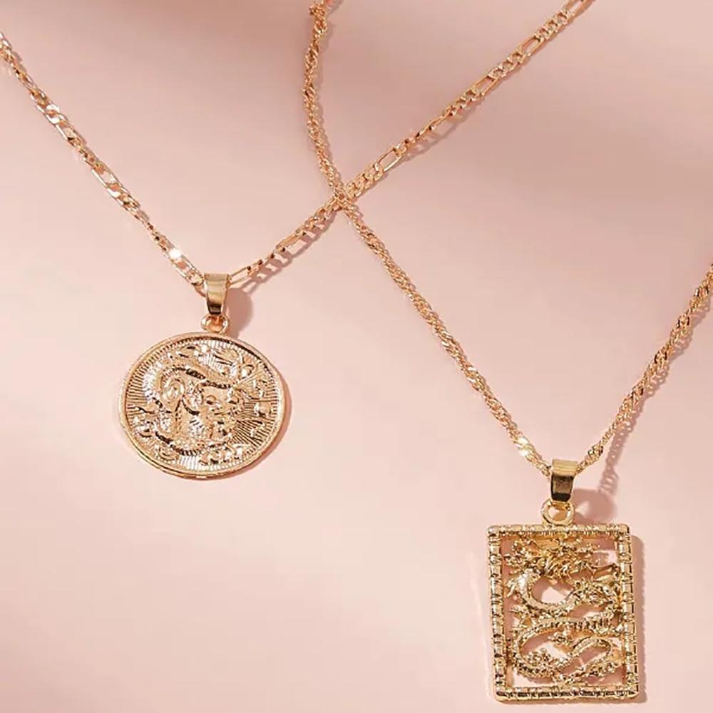 Bohemia Portrait Alloy Gold Coin Pendant Necklaces For Women Vintage Rose Fashion Long Necklace Jewelry