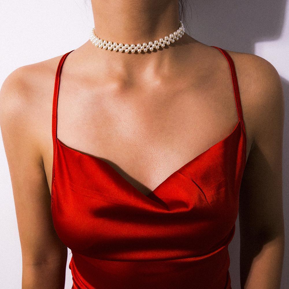 New Bohemian Multi Layer Simulated Round Pearl Choker Modern Necklace Collar Statement Clavicle Chain Necklace Elegant For Women Wedding Jewelry