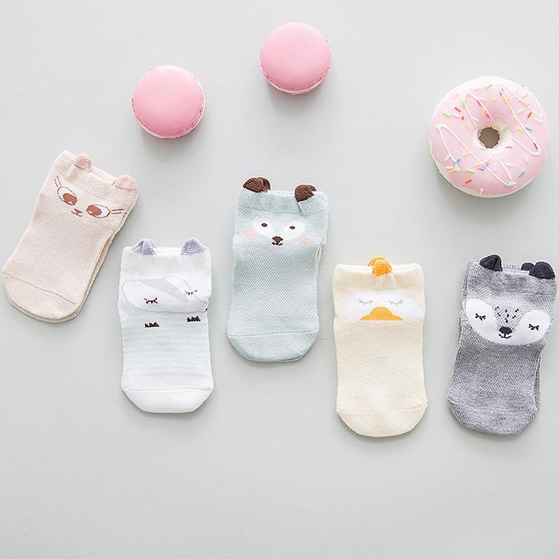 5 Pairs Thin Combed Cotton Cute Animal Baby Socks Mesh Short Socks For Newborns Boys & Girls