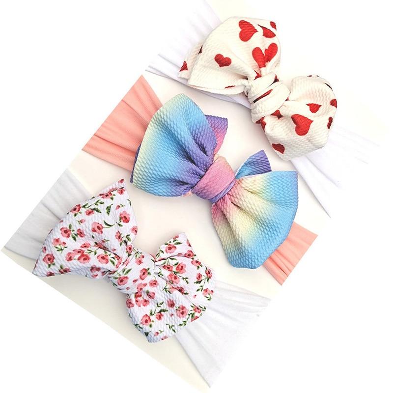 Summer Cute Floral Bows Baby Girl Headbands Elastic Bowknot Newborn Hair Band Turban Set Hair Accessories Bow Set For Kids