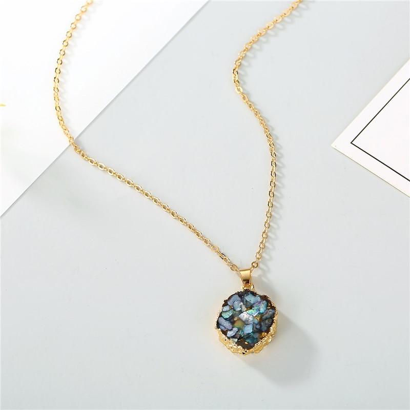 9 Styles European Resin Stone Round Pendant Necklace for Women Broken Stone Chain Necklace for Female