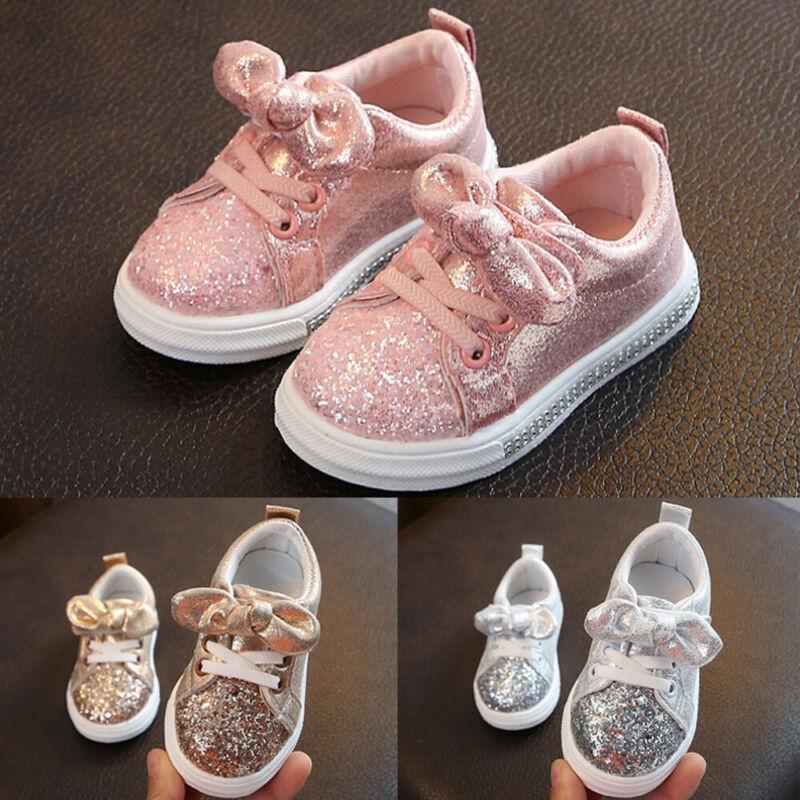 Cute Girls Casual Shoes Sneakers Toddler Baby Girls Bow Sequin Crib Trend Casual Shoes Kids Children Anti Slip Pink Dress Shoes