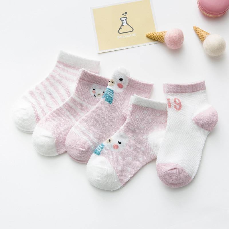 5Pair Set Cotton Baby Girls Socks Thin Summer Breathable Mesh Kids Toddler Socks Cute Cartoon Children Socks Infant Socks for Kids