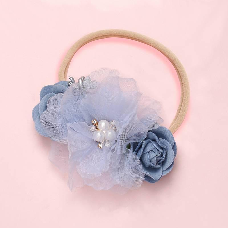 Modern Fashion Floral Headband Newborn Baby Elastic Hairbands Pearl Fresh Style Bow Knot For Girls