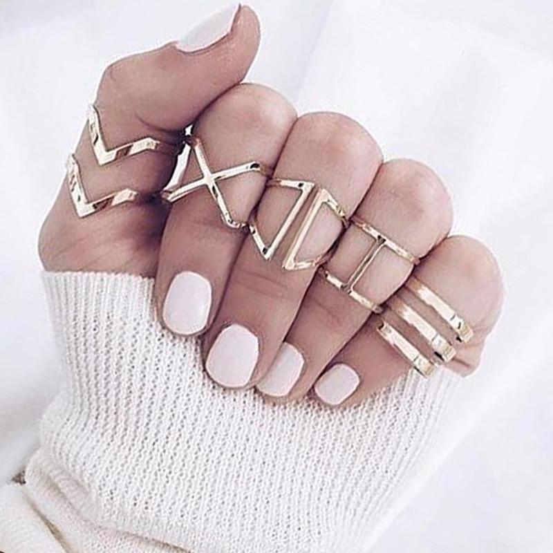 Boho Women Rings Set Compass Arrow Starfish Wave Moon Eyes Gem Gold Silver Color Opening Midi Ring Charm Lady Jewelry