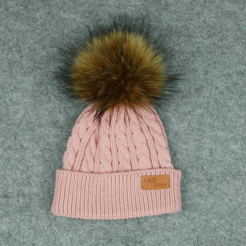 New Fashion Children Winter Hats Baby Kids Girl Solid Knitted Beanies Caps Hair thick ball And Modern Gloves