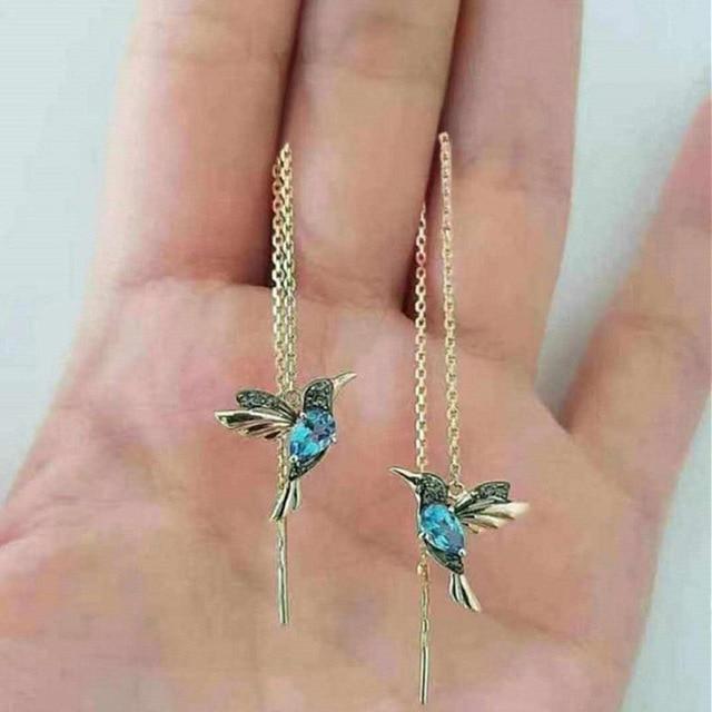 Long Drop Bird Pendant Tassel Crystal Earrings For Woman And Ladies In Jewelry Design.