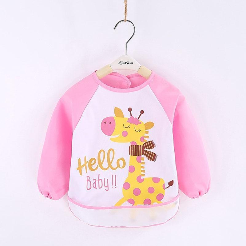 Cute Cartoon Print Baby Waterproof Long Sleeve Apron Children Feeding Smock Bib Baby Accessories