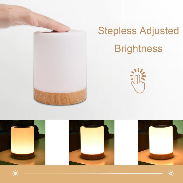 Modern Retro Touch Smart 7 colors USB Charging LED Touch Colorful Night Lamp Wood Grain Bed Light Home Office Decoration Gift For Home Room or Office Camping lamp For Kids