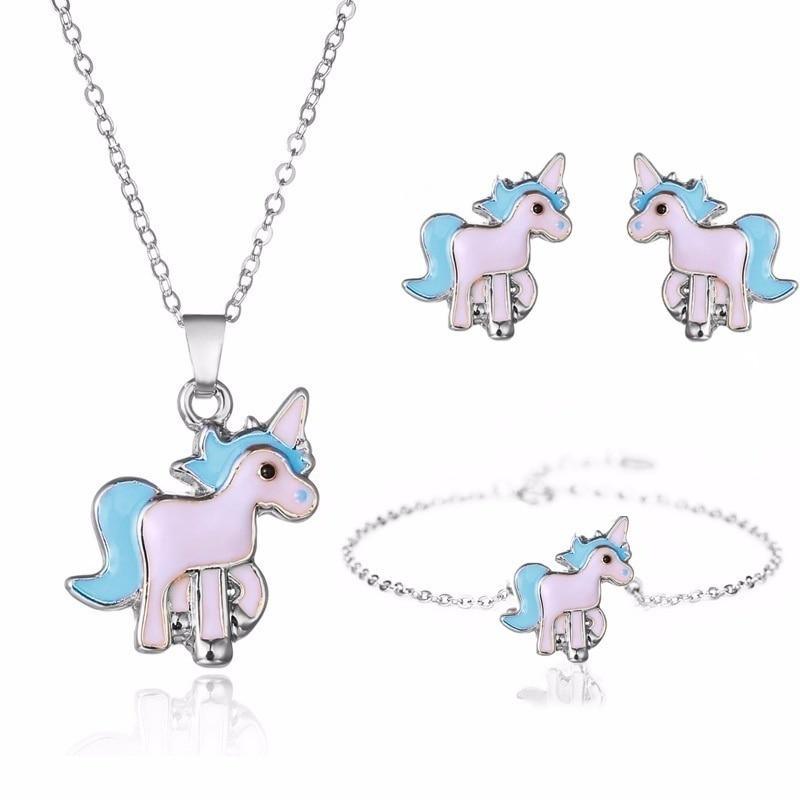 Modern Luxury New Elegant Necklace Earrings and Brecelet in On Amazing Good-Looking Cartoon Unicorn Set For Girls Kids and Woman