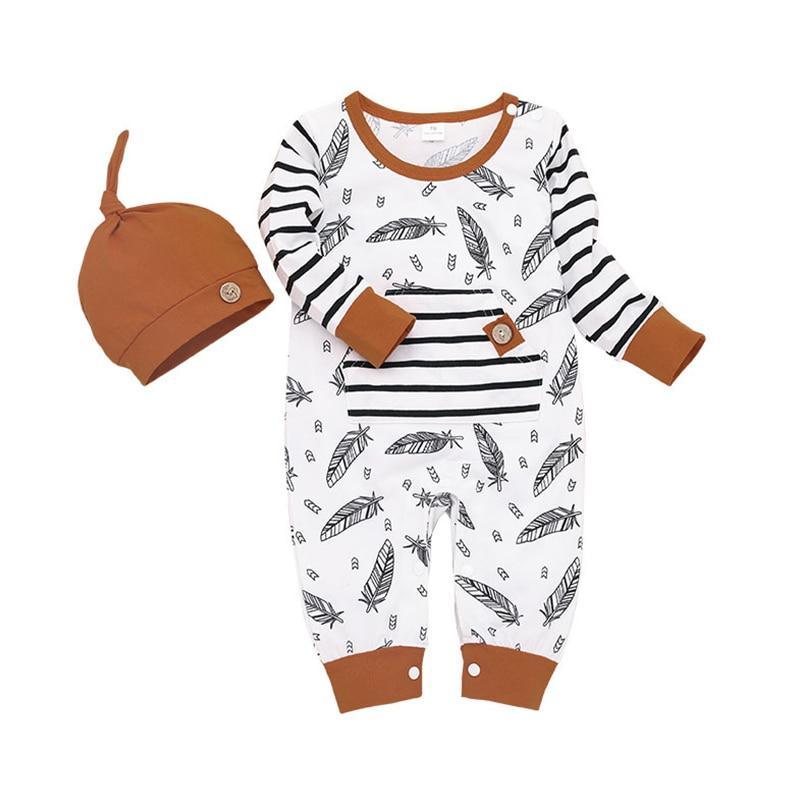 Newborn Baby Clothes Feather Rompers Tops Striped Pants Clothes Outfits Set For Girls And Boys