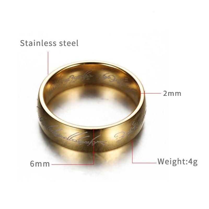 Great Stainless Steel One Ring of Power Elegant Gold Color Wedding Ring Modern Lovers Women Men Fashion Jewelry