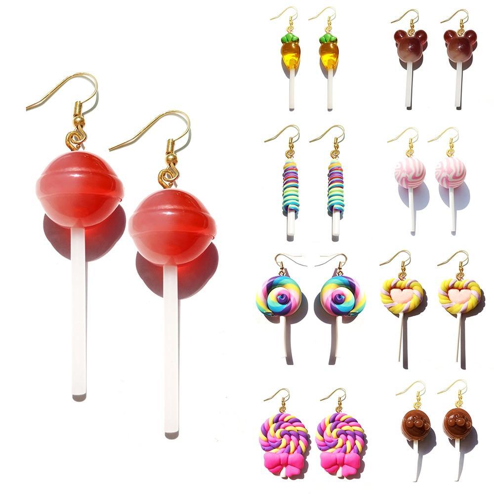 Interesting Modern Luxury Earrings For Women Resin Lollipop Drop Custom Made Handmade Cute Girls Cotton Candy Gift Style For Woman and Girls