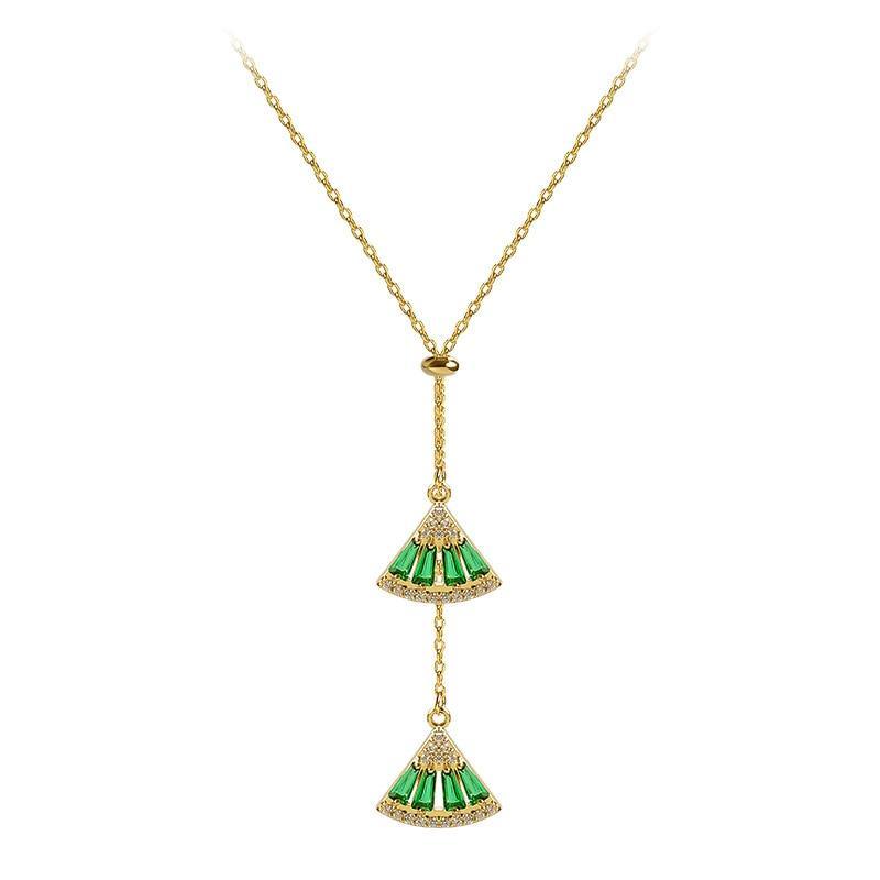 Elegant Classic Green White Crystal Geometric Necklace Luxury Pendant Chokers Modern Necklace For Women Statement Jewelry