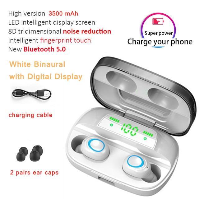 STEVVEX 3500mAh LED Bluetooth Wireless Earphones Headphones Earbuds TWS Touch Control Sport Headset Noise Cancel Earphone Headphone