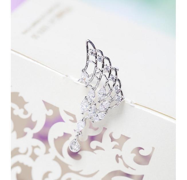 Luxury Elegant Crytal Angel wings Rhinestone Hanging Dangle Exaggerated Fashion Stud Earrings With Elegant Anti-allergy Design For Ladies and Women In New Trend Popular Style