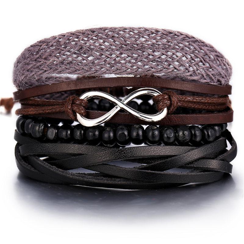 BOHO Tibet Stone Feather Multilayer Leather Bracelet Eye Fish Charms Beads Bracelets For Men Vintage Punk Wrap Wristband Cool Jewelry