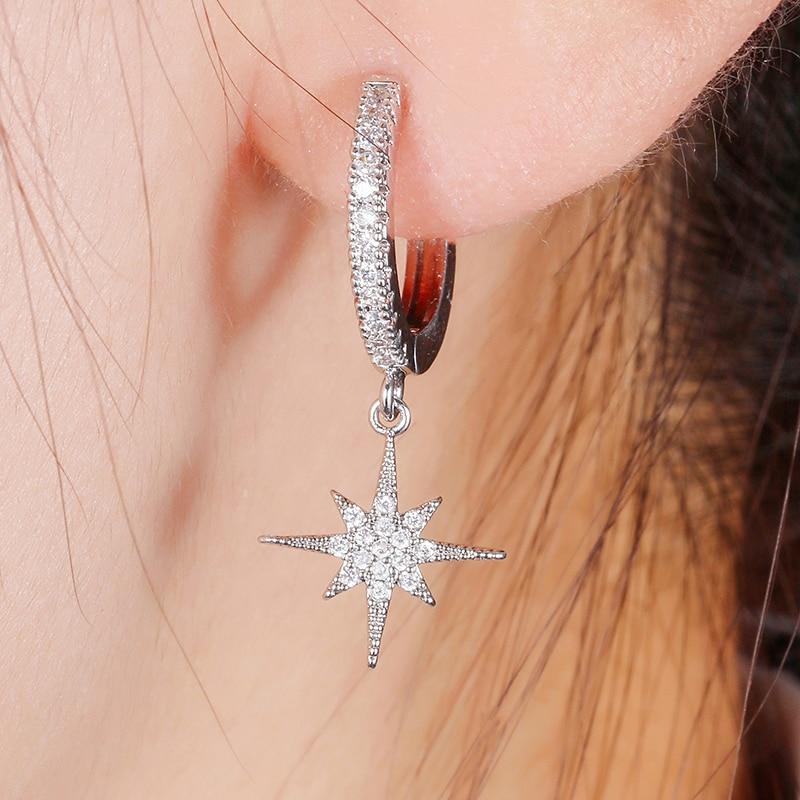 New Fashion Cute Star And Moon Earrings Top Quality Cz Crystal Charms Hoop Earrings For Women