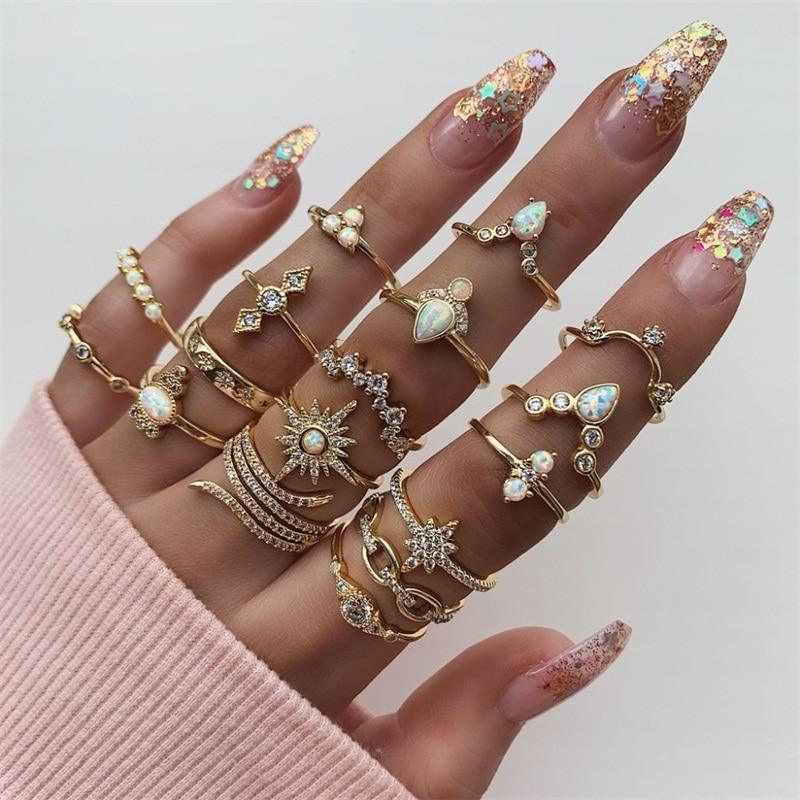 Elegant Women Fashion  Mary Geometric Amazing Flowers Leaf Premium Gold Finger Rings Boho Charm Luxury Jewelry Accessories Mother's Day Gifts