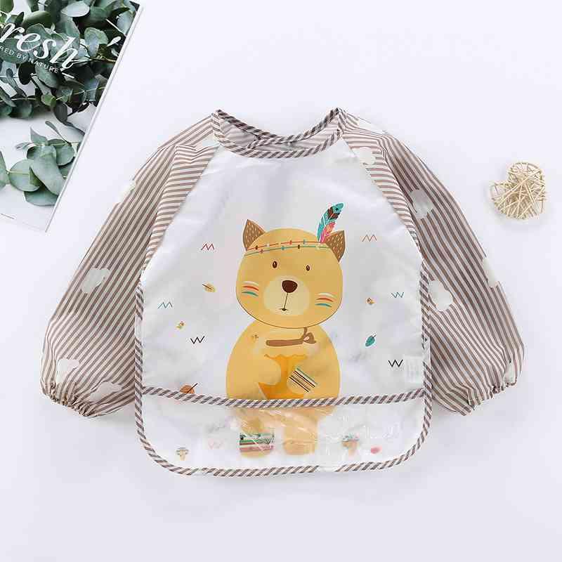 Cute Cartoon Print Baby Waterproof Long Sleeve Apron Children Feeding Smock Bib Baby Accessories