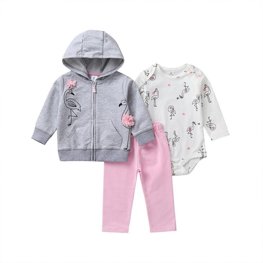 Modern Popular New Set Baby Cotton Long Sleeve Hooded Jacket Pant And Rompers For Newborn Outfits Unisex Clothing