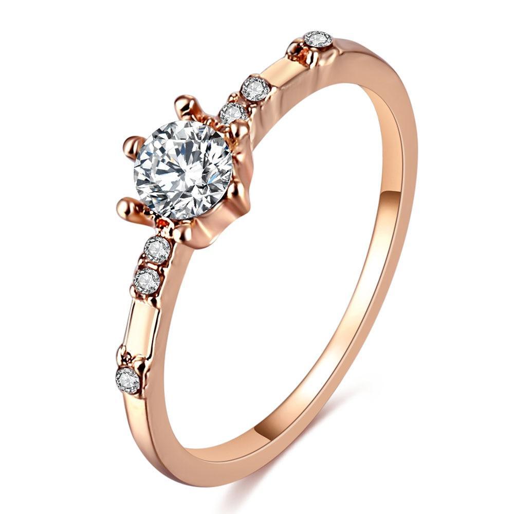 Rose Gold Color Twist Classical Cubic Zirconia Wedding Engagement Ring for Woman Girls Austrian Crystals Gift Rings