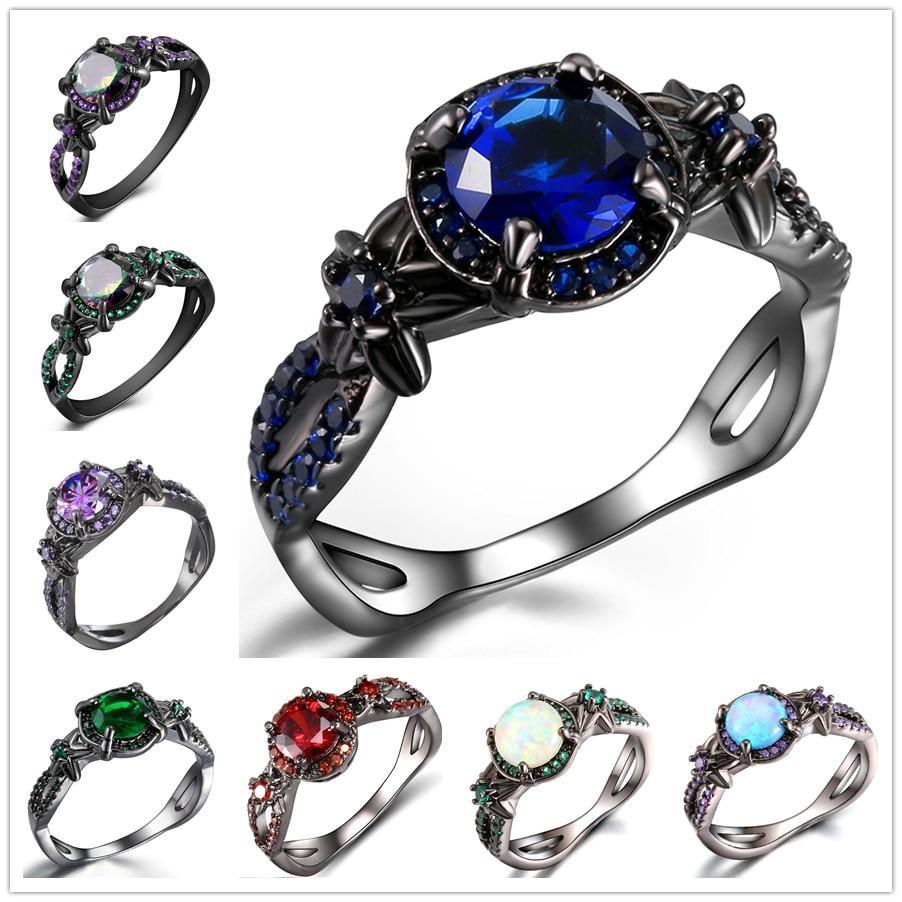 Luxury Black  Plated Natural Crystal Birthstone Women Rings For Party Wear In Retro Antic Design Ring For Men and Women