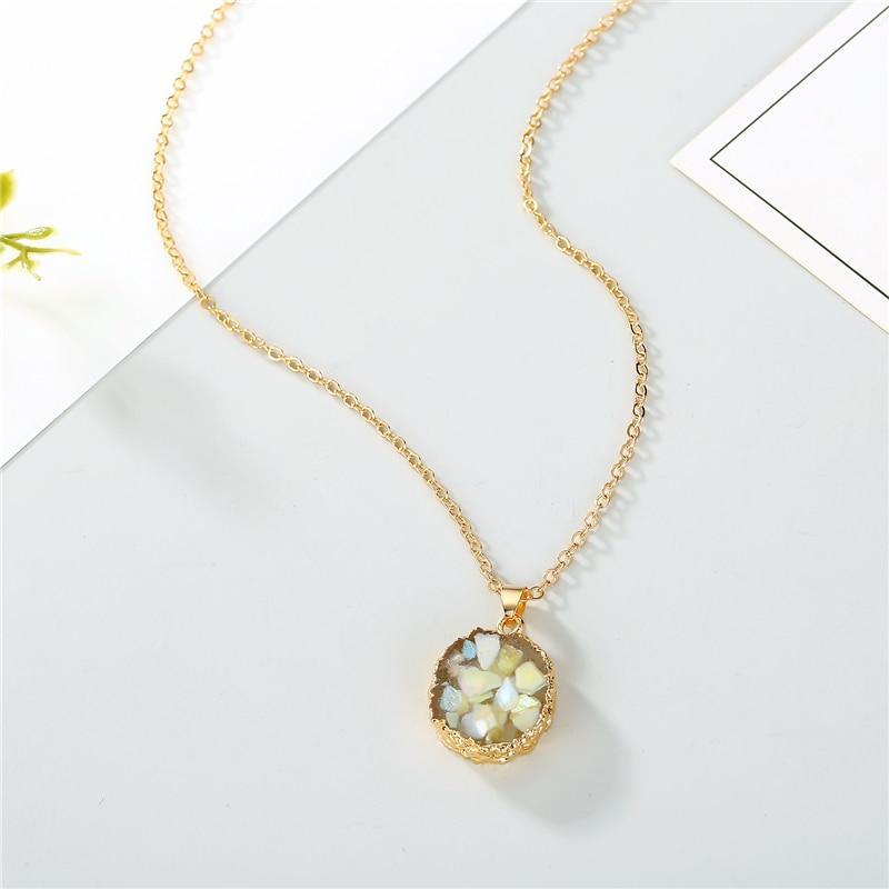 9 Styles European Resin Stone Round Pendant Necklace for Women Broken Stone Chain Necklace for Female