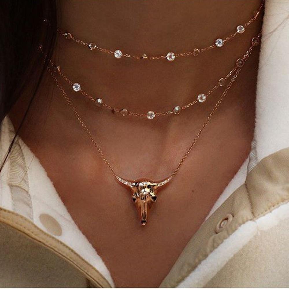 Luxury Modern Moon and Star Arabic Crystal Choker Multilayer Chain Necklaces For Women Luxury Jewelry Vintage Cool Style For Ladies