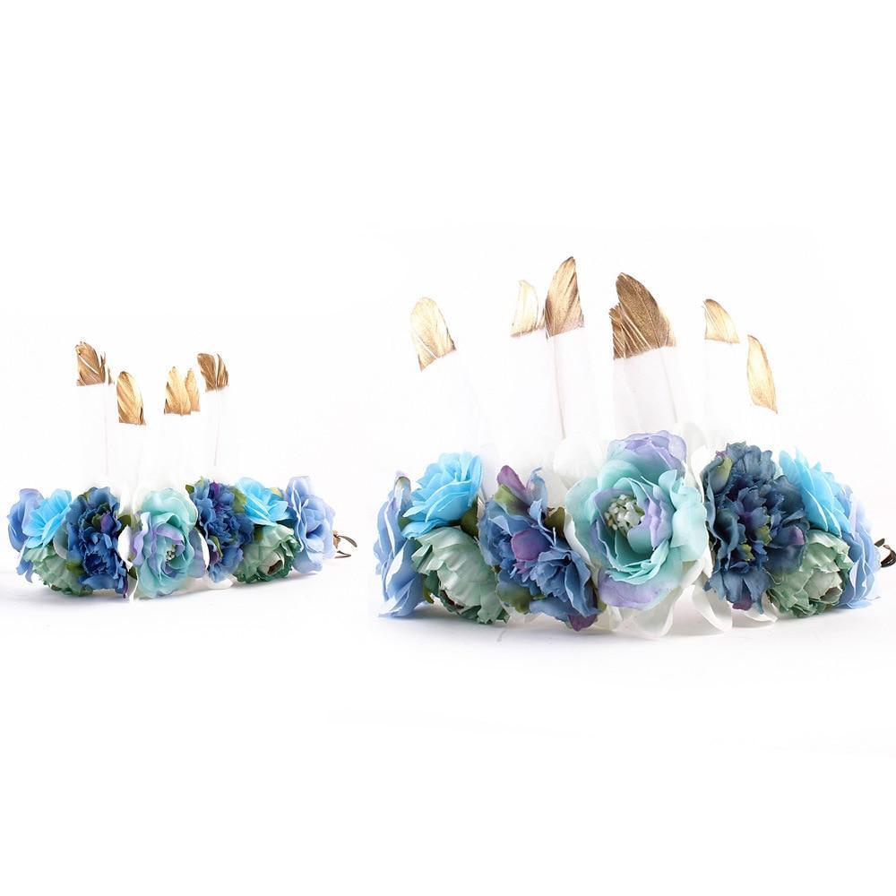 Luxury Modern Brazil Stlye Baby and Mother Feather Flower Headdress  Headwear European Flower Headband For Mother and Daughter