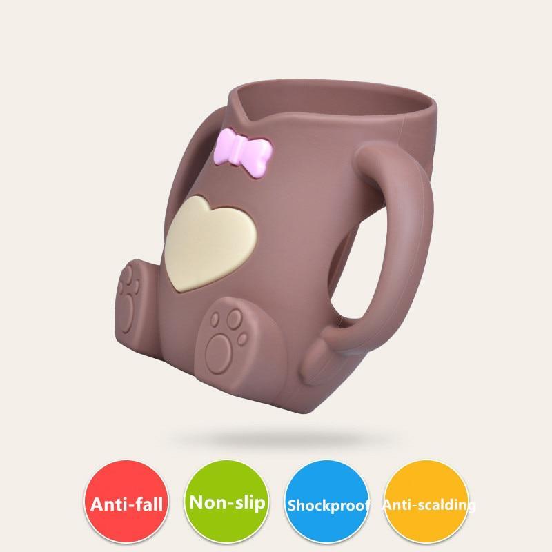 Infant Cartoon Baby Cute Feeding Glass Bottle Safe Silicone Milk Bottle With Handle Newborn Drink Training Colorful Feeding Bottles