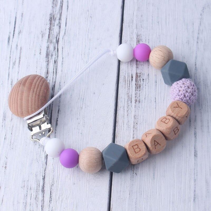 Baby Boy Wood Chew Pacifier Clips Dummy Chain Holder Cute Soother Chains Baby Girl Teething Toy